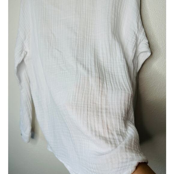 Eileen Fisher 100% Cotton Linen Long Sleeve Button Down Puckered Shirt L - Picture 7 of 13